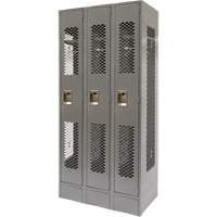 Vented Lockers, Bank of 3, 36 x 18" x 78", Steel, Grey, Knocked Down, Perforated Haskins Industrial Inc.