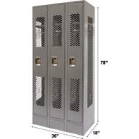 Vented Lockers, Bank of 3, 36 x 18" x 78", Steel, Grey, Knocked Down, Perforated Haskins Industrial Inc.