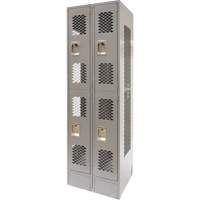 Vented Lockers, 2 -tier, Bank of 2, 24" x 18" x 78", Steel, Grey, Knocked Down, Perforated Haskins Industrial Inc.