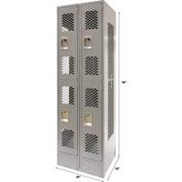 Vented Lockers, 2 -tier, Bank of 2, 24" x 18" x 78", Steel, Grey, Knocked Down, Perforated Haskins Industrial Inc.