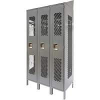 Vented Lockers, Bank of 3, 36 x 18" x 88", Steel, Grey, Knocked Down, Perforated Haskins Industrial Inc.