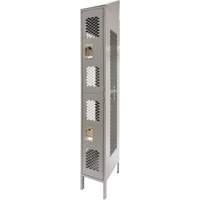 Vented Lockers, 2 -tier, 12" x 18" x 88", Steel, Grey, Knocked Down, Perforated Haskins Industrial Inc.