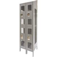 Vented Lockers, 2 -tier, Bank of 2, 24" x 18" x 88", Steel, Grey, Knocked Down, Perforated Haskins Industrial Inc.