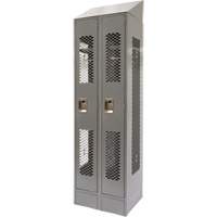 Vented Lockers, Bank of 2, 24" x 18" x 88", Steel, Grey, Knocked Down, Perforated Haskins Industrial Inc.
