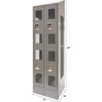 Vented Lockers, 2 -tier, Bank of 2, 24" x 18" x 88", Steel, Grey, Knocked Down, Perforated Haskins Industrial Inc.