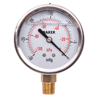 Pressure Gauges, 2-1/2" , 30" Hg-0" Vac., Bottom Mount, Liquid Filled Analogue Haskins Industrial Inc.