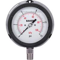Pressure Gauge, 4-1/2" , 0 - 15 psi/0 - 100 kPa, Bottom Mount, Liquid Filled Analogue Haskins Industrial Inc.