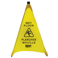 "Wet Floor" Pop-Up Safety Cone, Bilingual with Pictogram Haskins Industrial Inc.