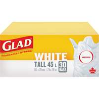 Tall 45L Unscented Garbage Bags, Regular, 24" W x 28" L, White Haskins Industrial Inc.