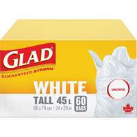 Tall 45L Unscented Garbage Bags, Regular, 24" W x 28" L, White Haskins Industrial Inc.