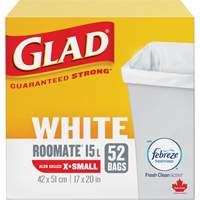 X-Small 15L Roommate Febreze Garbage Bags, Regular, 17" W x 20" L, White Haskins Industrial Inc.