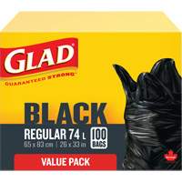 74L Garbage Bags, Regular, 26" W x 33" L, Black Haskins Industrial Inc.