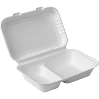 Contenants &agrave; charni&egrave;re pour nourriture compostable avec compartiments, Bagasse, Rectangulaire Haskins Industrial Inc.