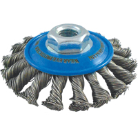 Knotted Wire Wheel Saucer Brushes, 4" Dia., 0.02" Fill, 5/8"-11 Arbor, Stainless Steel Haskins Industrial Inc.