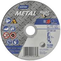 Meule &agrave; tronçonner m&eacute;tallique pour coupe &agrave; angle droit RightCut, 4-1/2" x 0,04", Arbre de 7/8", Type 01/41, Oxyde d'aluminium, 13580 Tr/min Haskins Industrial Inc.
