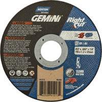 Meule &agrave; tronçonner pour coupe &agrave; angle droit RightCut Gemini, 4-1/2" x 0,045", Arbre de 7/8", Type 01/41, Oxyde d'aluminium, 13580 Tr/min Haskins Industrial Inc.