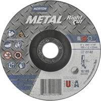 Meule &agrave; tronçonner m&eacute;tallique pour coupe &agrave; angle droit RightCut, 6" x 0,045", Arbre de 7/8", Type 27/42, Oxyde d'aluminium, 10190 Tr/min Haskins Industrial Inc.