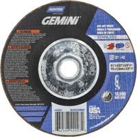 Meule &agrave; tronçonner pour coupe &agrave; angle droit INOX/SS Gemini, 4-1/2" x 3/32", Arbre de 5/8"-11, Type 27/42, Oxyde d'aluminium, 13580 Tr/min Haskins Industrial Inc.