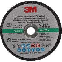 General Purpose Cut-Off Wheel, 01987, 3" x 0.04"/1/32", 3/8" Arbor, Aluminum Oxide Haskins Industrial Inc.