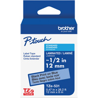Laminated Tape for P-Touch&reg;, 12 mm x 8 m, Black on Blue Haskins Industrial Inc.
