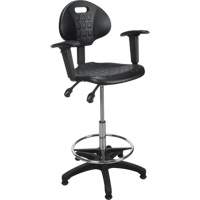 Tabouret ergonomique robuste avec accoudoirs r&eacute;glables, Stationnaire, Ajustable, 39" - 48", Polyur&eacute;thane Si&egrave;ge, Noir Haskins Industrial Inc.
