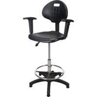 Tabouret ergonomique robuste avec accoudoirs r&eacute;glables, Stationnaire, Ajustable, 39" - 48", Polyur&eacute;thane Si&egrave;ge, Noir Haskins Industrial Inc.