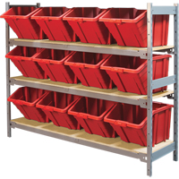 Wide Span Shelving with Jumbo Plastic Bins, Steel, Boltless, 800 lbs. Capacity, 66" W x 60" H x 18" D Haskins Industrial Inc.