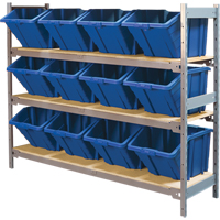 Wide Span Shelving with Jumbo Plastic Bins, Steel, Boltless, 800 lbs. Capacity, 66" W x 60" H x 18" D Haskins Industrial Inc.