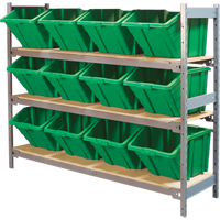 Wide Span Shelving with Jumbo Plastic Bins, Steel, Boltless, 800 lbs. Capacity, 66" W x 60" H x 18" D Haskins Industrial Inc.