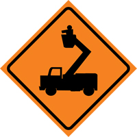 Man in Elevated Bucket Roll-Up Traffic Sign, 29-1/2" x 29-1/2", Vinyl, Pictogram Haskins Industrial Inc.
