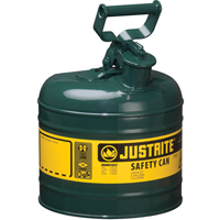 Safety Cans, Type I, Steel, 2 US gal., Green, FM Approved/UL/ULC Listed Haskins Industrial Inc.