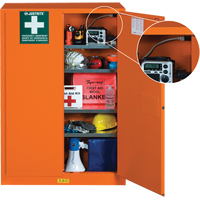 Emergency Preparedness Storage Cabinets, Steel, 4 Shelves, 65" H x 43" W x 18" D, Orange Haskins Industrial Inc.