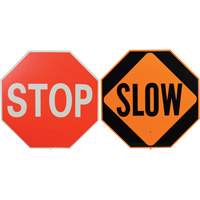 Double-Sided "Stop/Slow" Traffic Control Sign, 18" x 18", Plastic, English with Pictogram Haskins Industrial Inc.