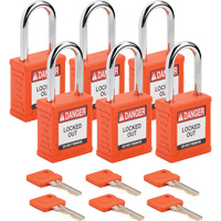 Cadenas de verrouillage Velocity, Orange, Cl&eacute;s diff&eacute;rentes, Nylon, Largeur de 1-1/2" Haskins Industrial Inc.