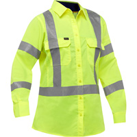 Bisley&reg; X-Back Women's Long Sleeve Work Shirt with X-Airflow, Poly-Cotton, Small, High Visibility Lime-Yellow Haskins Industrial Inc.
