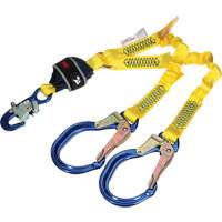Twin-Leg Stretch Web Shock-Absorbing Lanyard, 4', Rebar Hook Center, Snap Hook Leg Ends Haskins Industrial Inc.