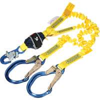 Twin-Leg Stretch Web Shock-Absorbing Lanyard, 6', Rebar Hook Center, Snap Hook Leg Ends Haskins Industrial Inc.