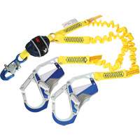 Twin-Leg Stretch Web Shock-Absorbing Lanyard, 6', Rebar Hook Center, Snap Hook Leg Ends Haskins Industrial Inc.