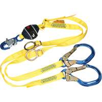 Twin-Leg Tie-Back Web Shock-Absorbing Lanyard, 6', Rebar Hook Center, Snap Hook Leg Ends, Polyester Haskins Industrial Inc.