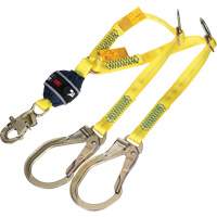 Twin-Leg Tie-Back Web Shock-Absorbing Lanyard, 4', Rebar Hook Center, Snap Hook Leg Ends, Polyester Haskins Industrial Inc.
