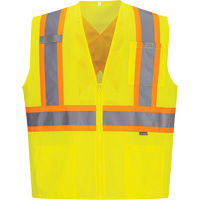 Contrast-Striped Safety Vest, High Visibility Lime-Yellow, Small, Polyester Haskins Industrial Inc.