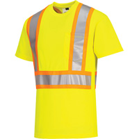Contrast-Striped Safety T-Shirt, Polyester, Small, High Visibility Lime-Yellow Haskins Industrial Inc.