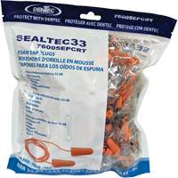 Bouchons d'oreilles coniques jetables en mousse de PU orange SEALTEC33, Vrac - Sac en poly, Avec cordon Haskins Industrial Inc.