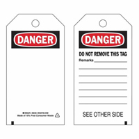 Self-Laminating Safety Tags, Polyester, 3" W x 5-3/4" H, English Haskins Industrial Inc.