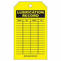 Lubrication Record Tags, Polyester, 4" W x 7" H, English Haskins Industrial Inc.