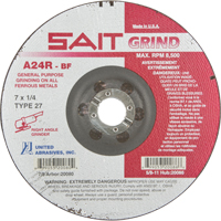A24R Long Life Grinding Wheel, 7" x 1/4", 7/8" Arbor, Aluminum Oxide, Type 27 Haskins Industrial Inc.
