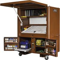 Coffre de chantier et surface de travail sur le terrain, 33" la x 63" p x 80" h, Acier, Rouge Haskins Industrial Inc.