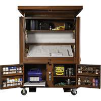 Coffre de chantier et surface de travail sur le terrain, 33" la x 63" p x 80" h, Acier, Rouge Haskins Industrial Inc.