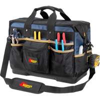 Sac &agrave; outils ferm&eacute; pour entrepreneurs &agrave; base moul&eacute;e, Polyester balistique, 29 pochettes, Noir/Bleu Haskins Industrial Inc.