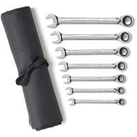 72-Tooth 12 Point Reversible Ratcheting SAE Wrench Set with Tool Roll, Combination, 7 Pieces, Imperial Haskins Industrial Inc.